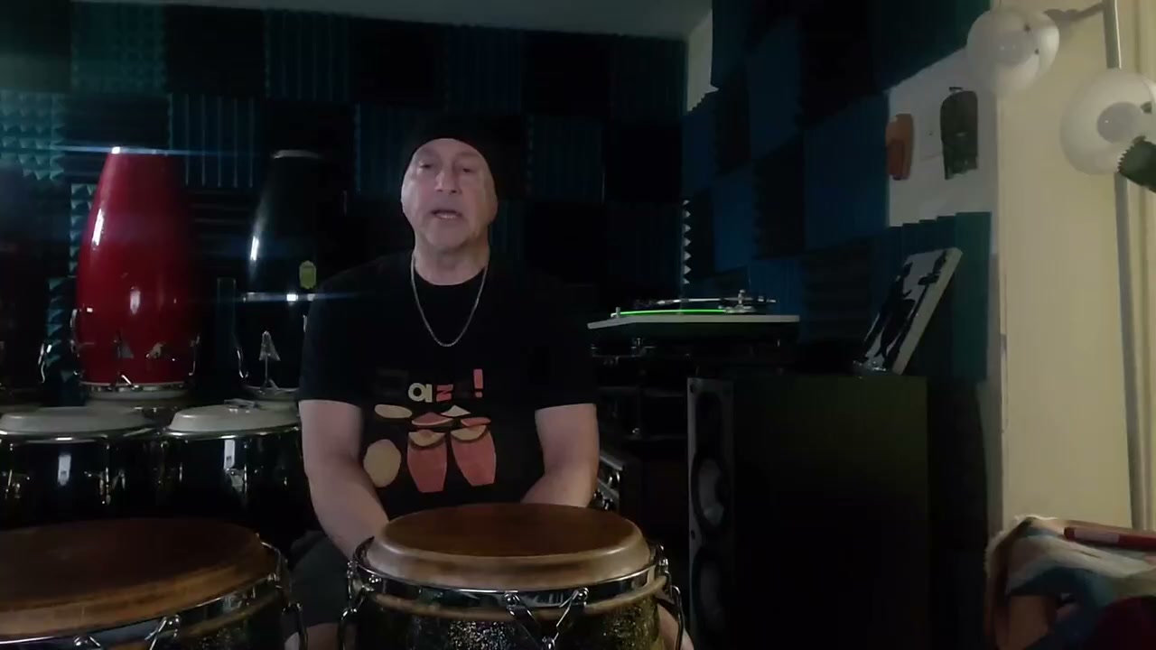 Daniel Sadownick in his Rockville Centre percussion studio with congas