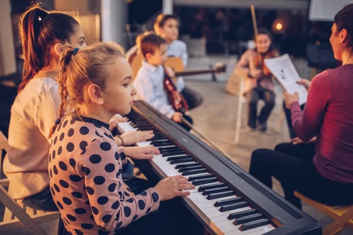 Students in music class